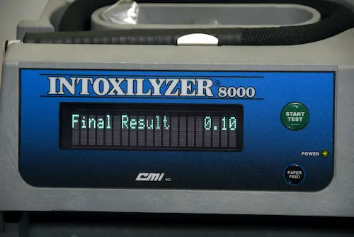 DUI test showing the results of 0.10